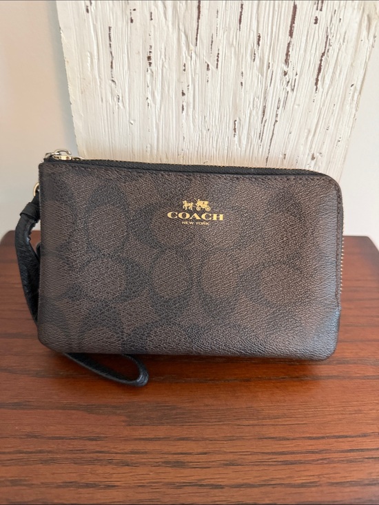 Coach Handbags - Coach Brown Signature Zip Wristlet with Gold Logo